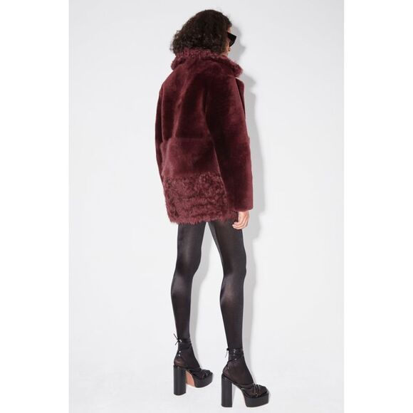 NOUR HAMMOUR Womens Burgundy Lapel Collar Button Down Winter Jacket Coat 38 - Picture 2 of 2